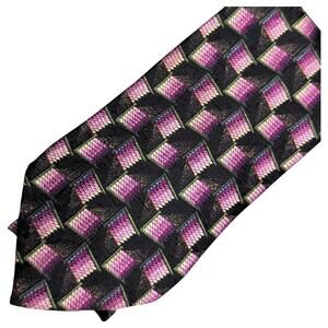 Ermenegildo Zegna Tie‎ Mens Silk Black Pink Geometric Pattern Made Italy 59 3.75